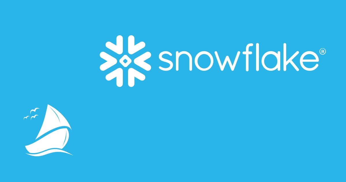 Illustration of a sail boat heading towards the Snowflake company logo.